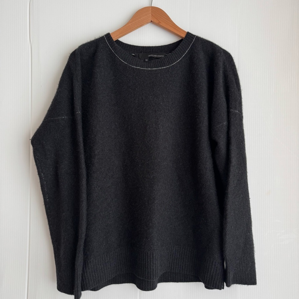 360 Cashmere Black Crew Neck Sweater oversized cozy fit size Large